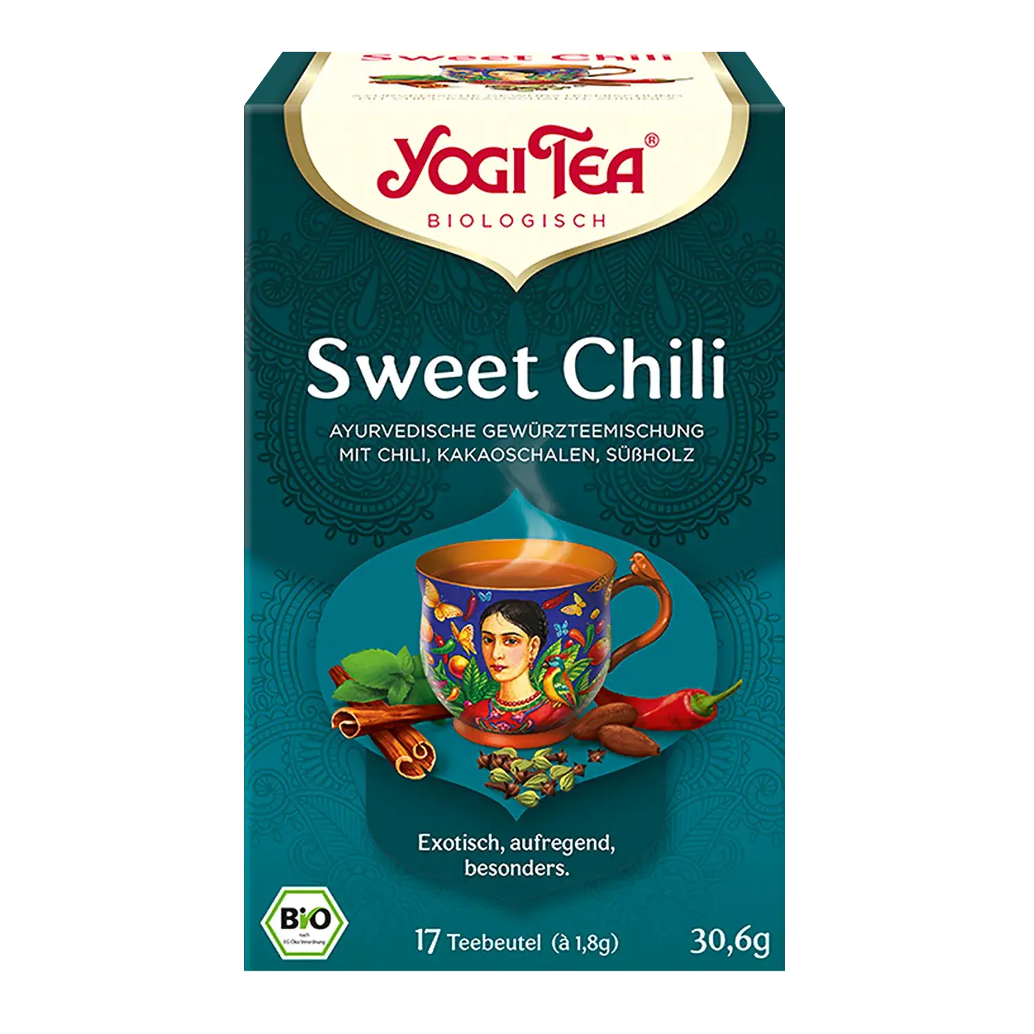 YOGI TEA® Sweet Chili Mexican Spice, BIO Yogi Tea „Sweet Chili“ – Pappschachtel mit Teebeuteln