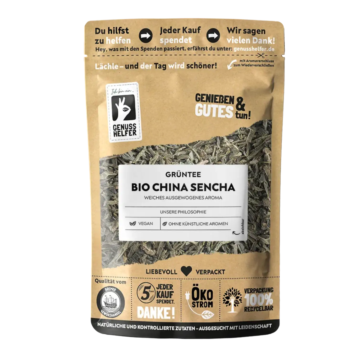 China Sencha, BIO Vorderansicht der Pappschachtel mit Bio China Sencha Tee (Teebeutel)