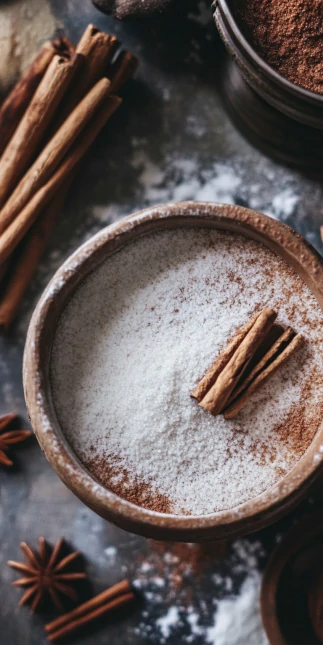 Zimt und Zucker in einer Schale gemischt serviert