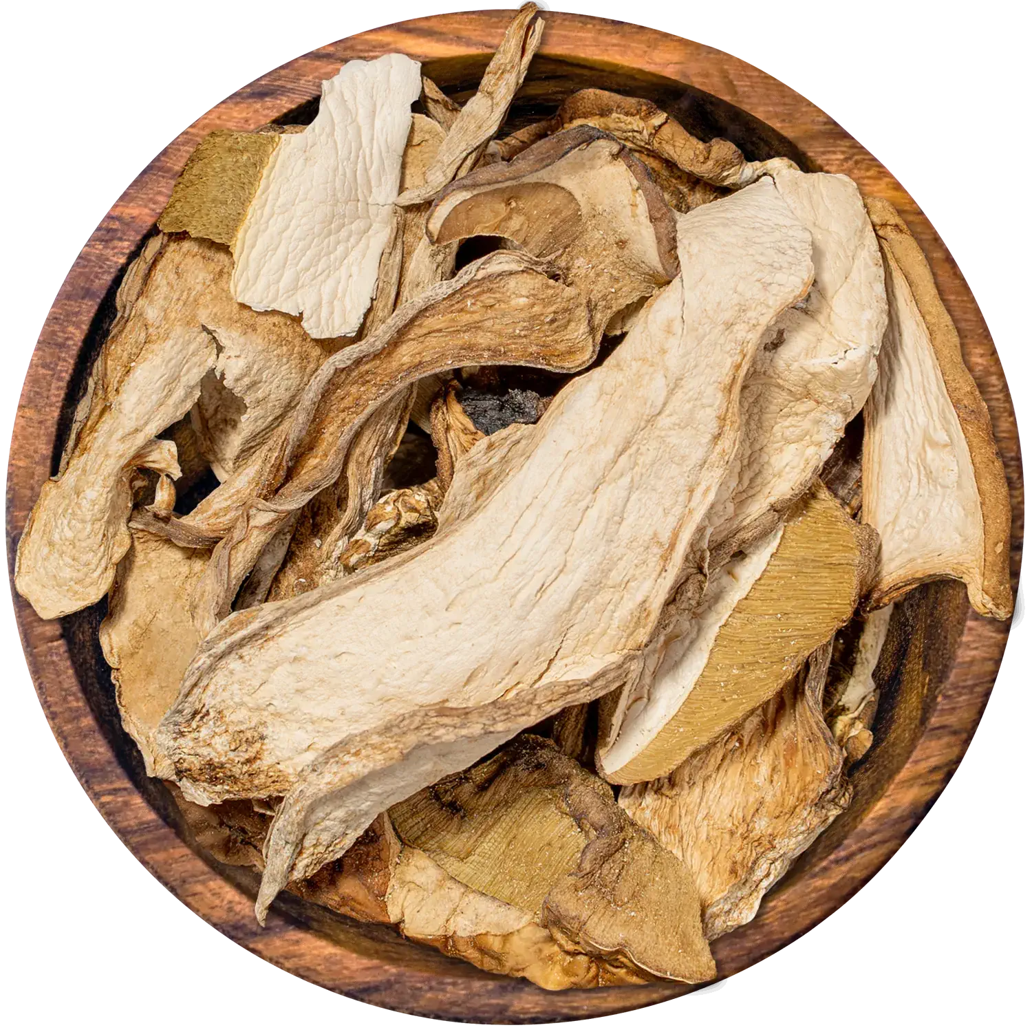 Getrocknete Steinpilze in einer Holzschale