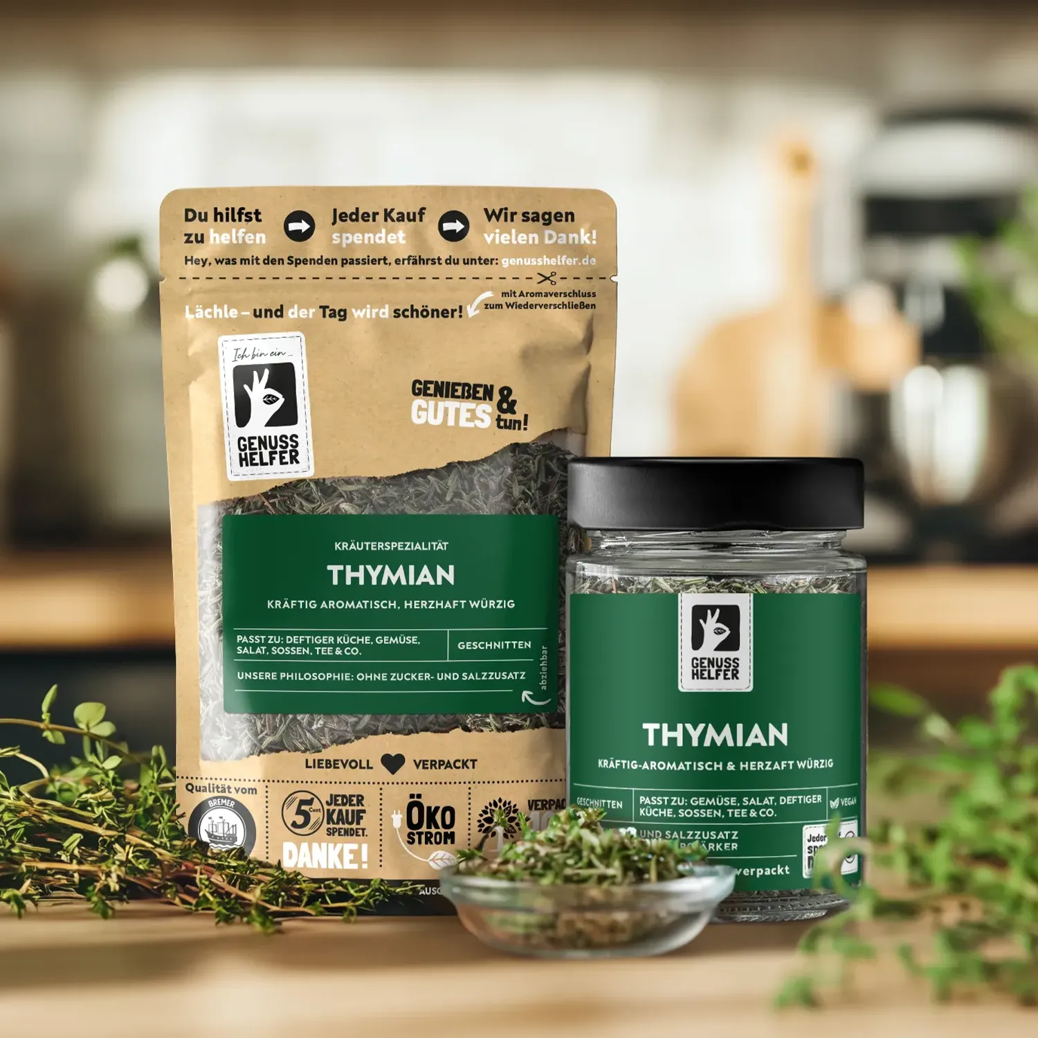 Präsentation von geschnittenem Thymian