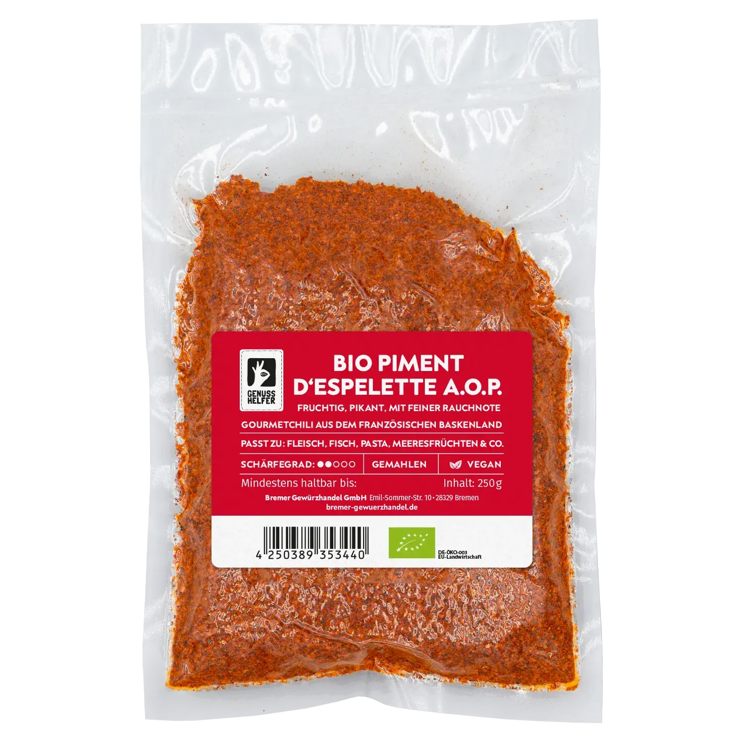 Rückansicht eines Großgebinde-Beutels mit Bio-Piment d’Espelette