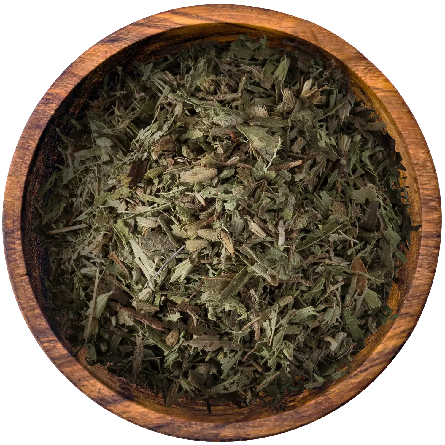 Stevia Süsskraut, geschnitten Geschnittenes Stevia-Süßkraut in einer Holzschale