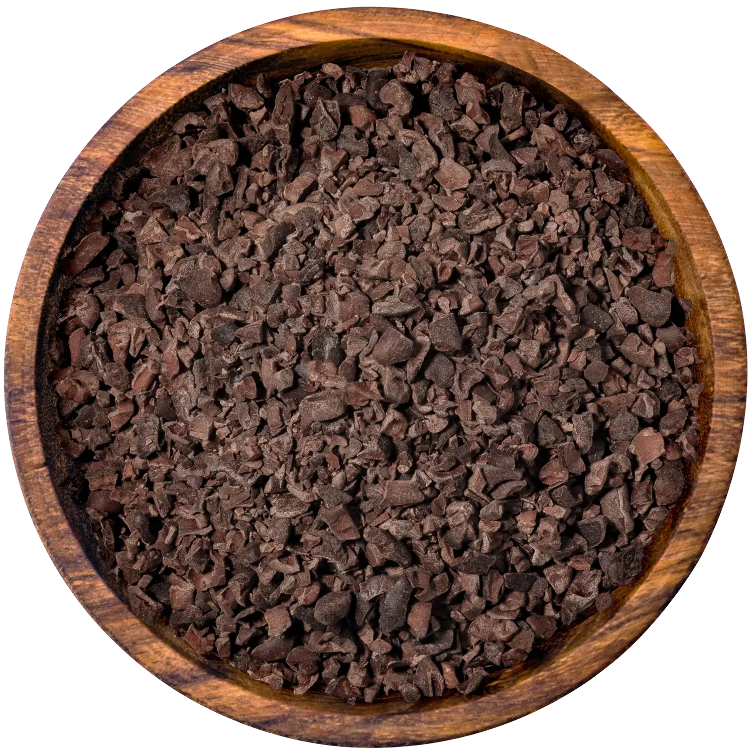Kakaonibs BIO, getrocknet Vorderansicht eines Beutels mit getrockneten Bio-Kakaonibs als Topping