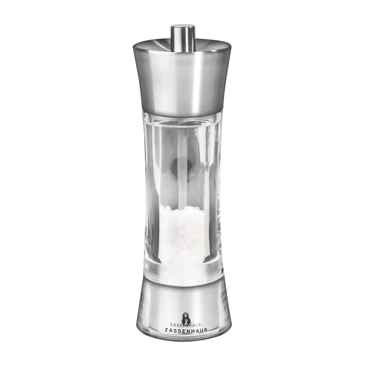 Zassenhaus Salzmühle Aachen, 18 cm, Edelstahl Salzmühle „Aachen“ von Zassenhaus, Acryl und Edelstahl, 18 cm hoch