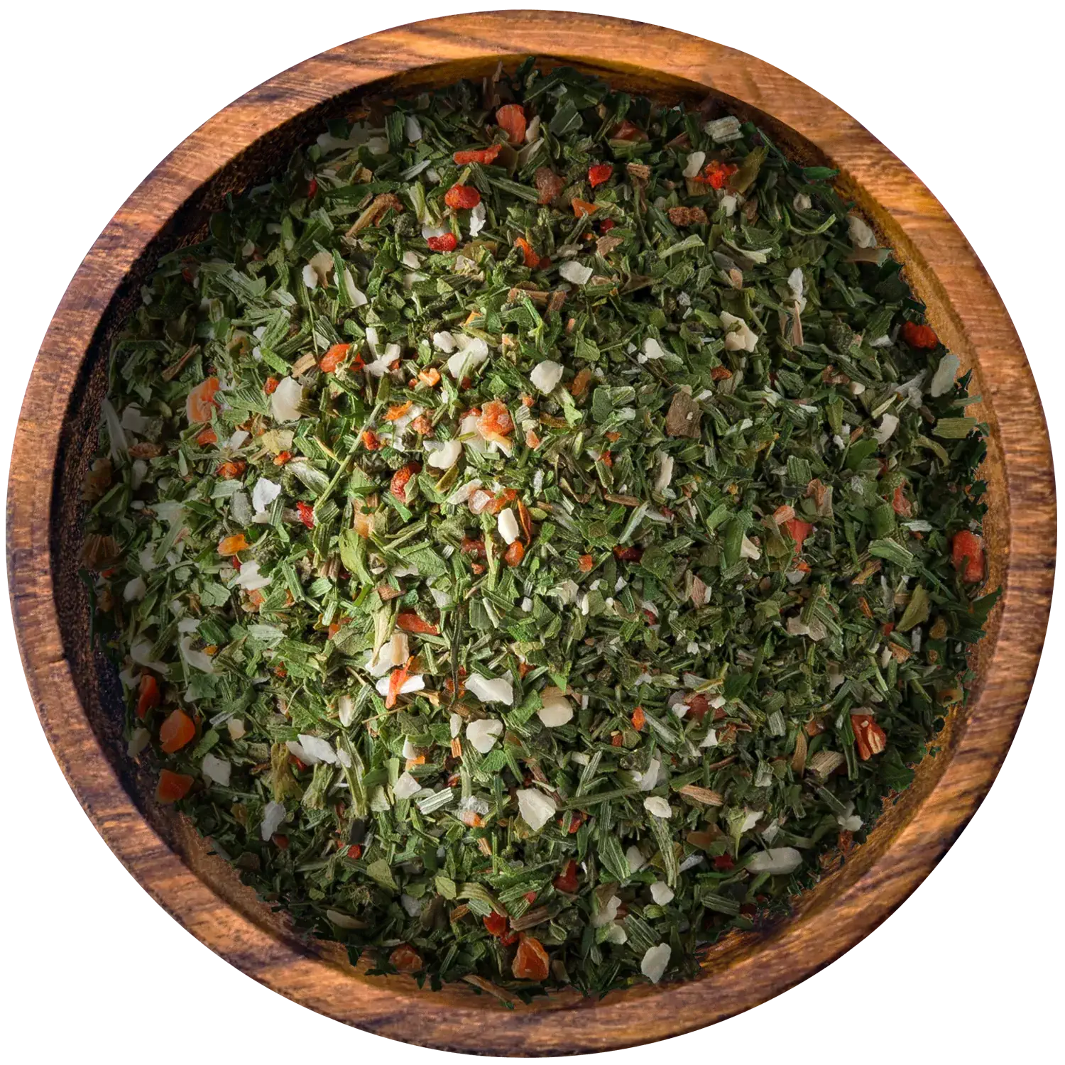Gemahlene Salatkräuter grob in einer Holzschale