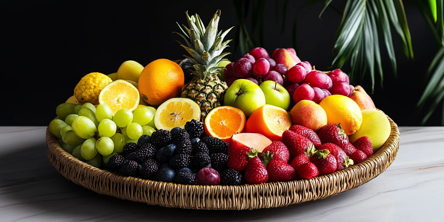 Obstkorb mit entzündungshemmenden Früchten dekorativ zusammengestellt