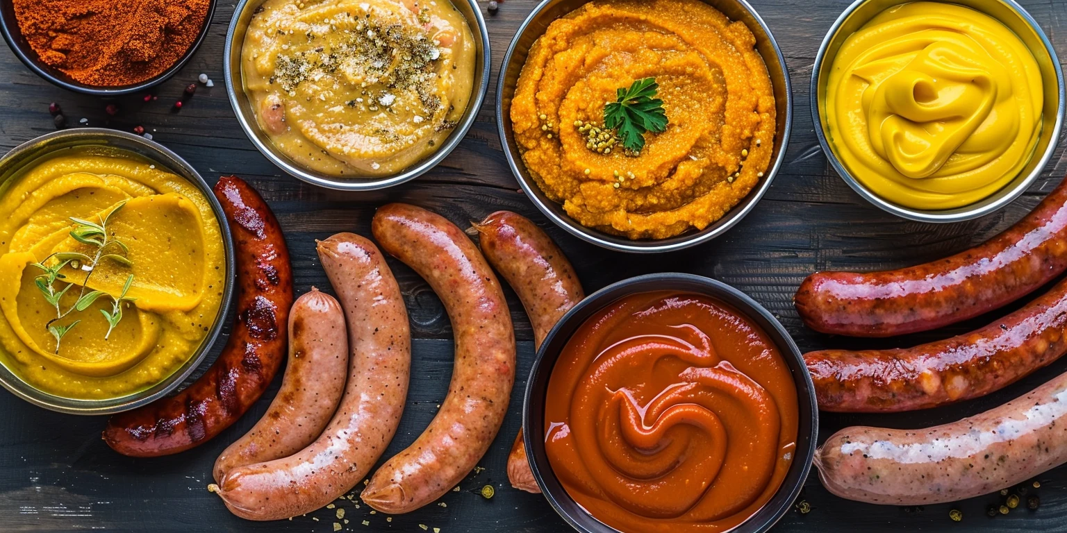Verschiedene Senfsorten als Beilage zu Grillwürsten