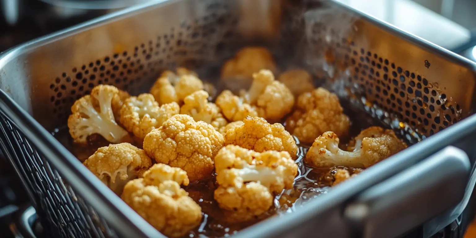 Blumenkohl wird in heißem Öl frittiert