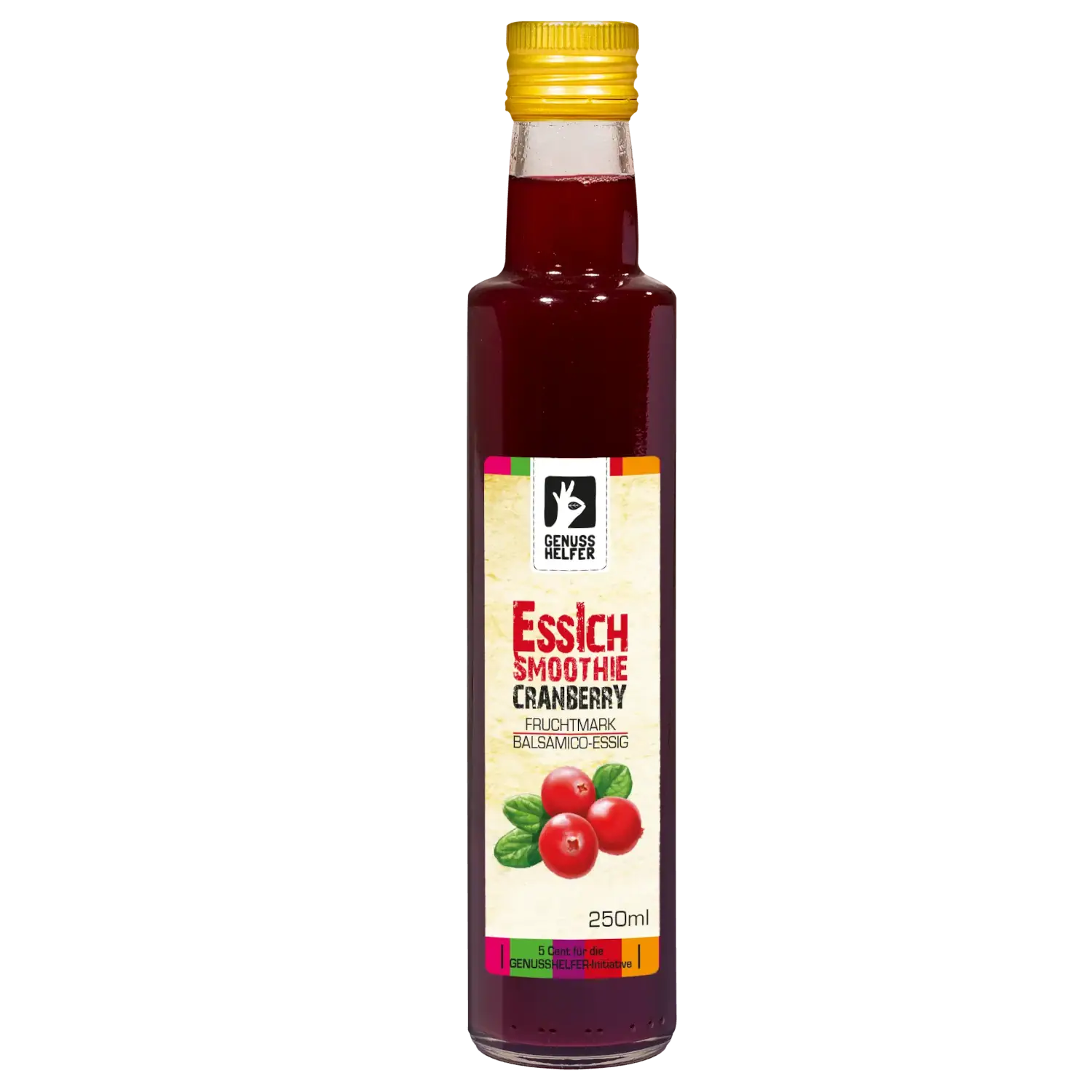Balsamico Fruchtmark Essig Cranberry, EssIch Cranberry-Balsamico mit Fruchtmark in einer Flasche