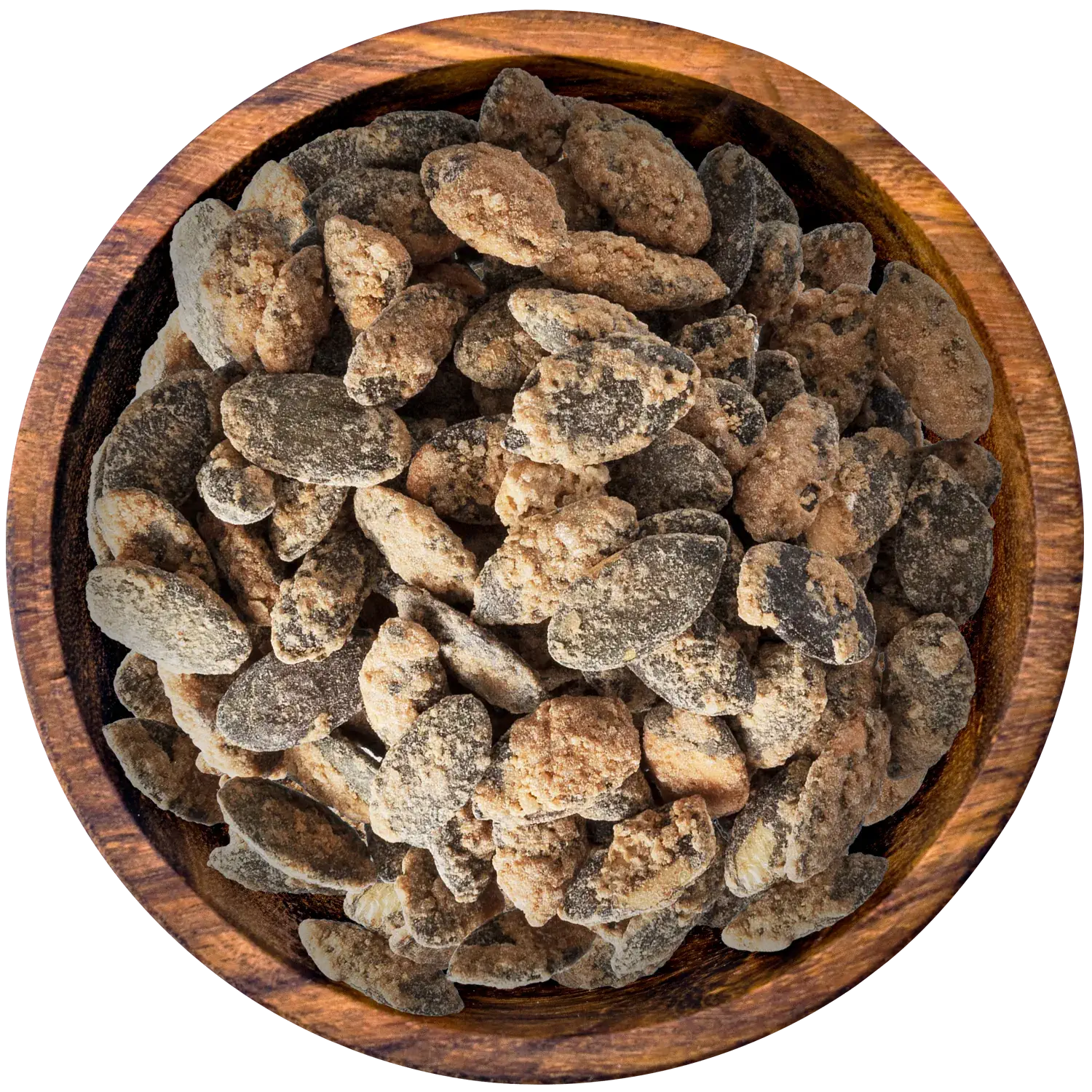 Geröstete Kürbiskerne „Sweet Chili“ in einer Holzschale