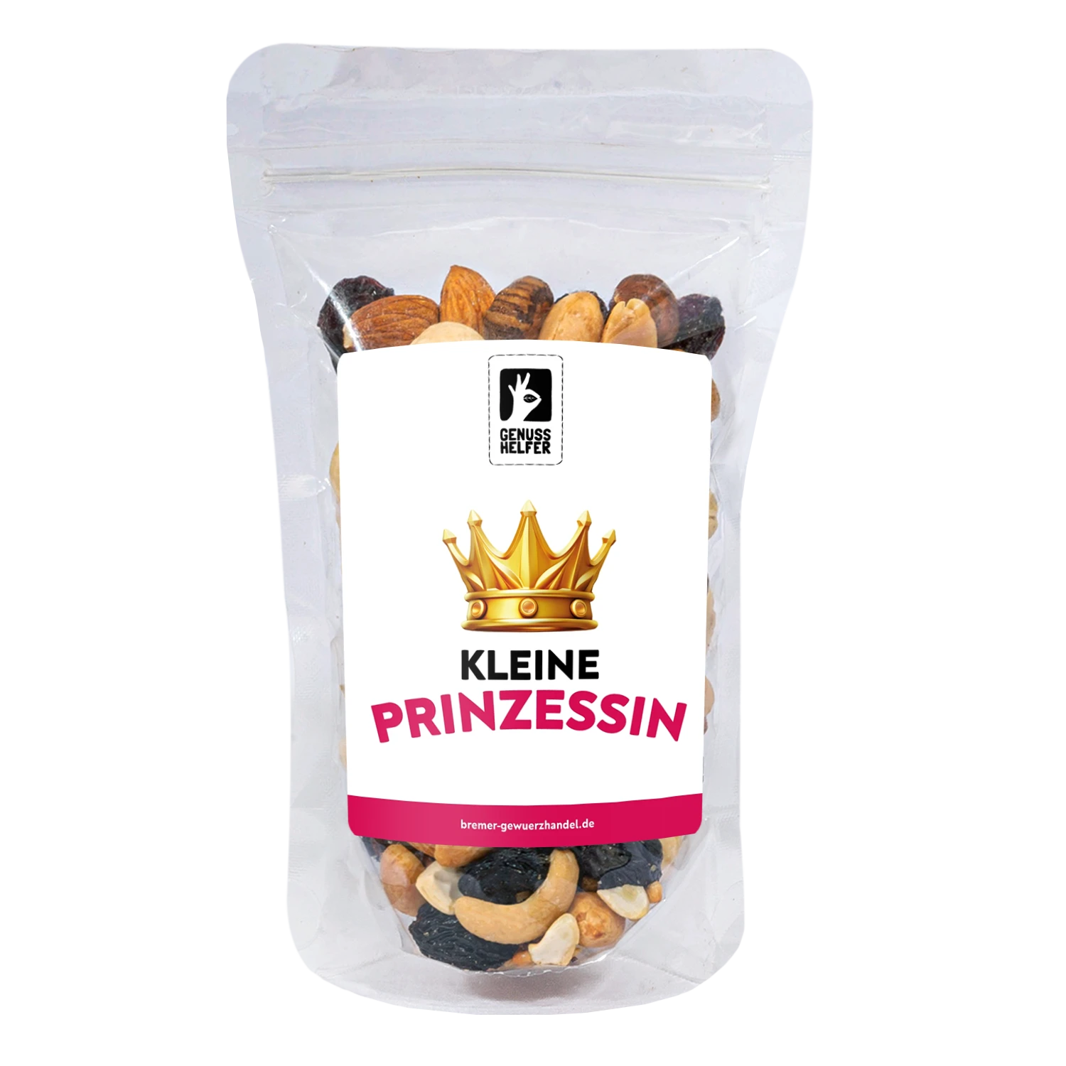 Nuss-Frucht-Mischung „Prinzessin“ in einem Glas mit individualisierbarem Etikett