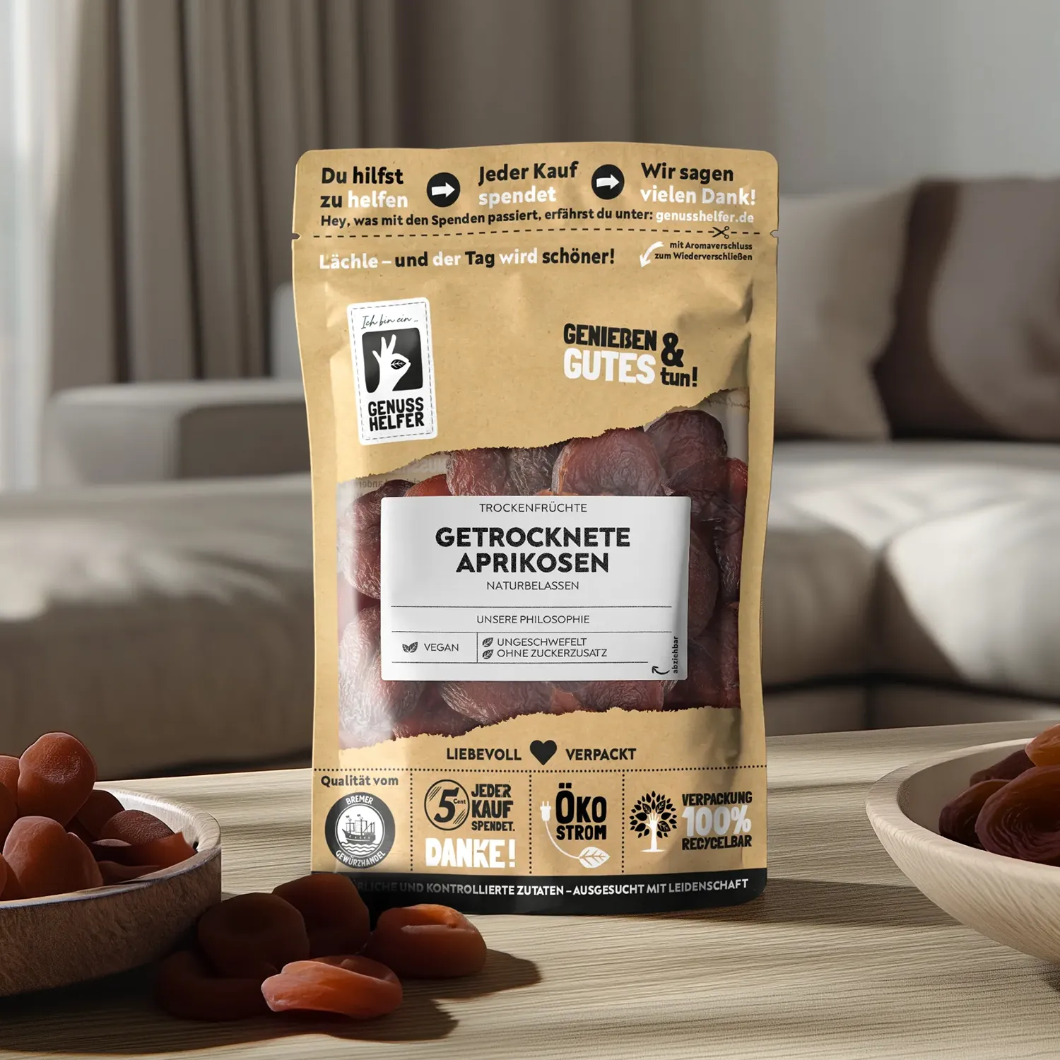 Präsentation getrockneter Aprikosen