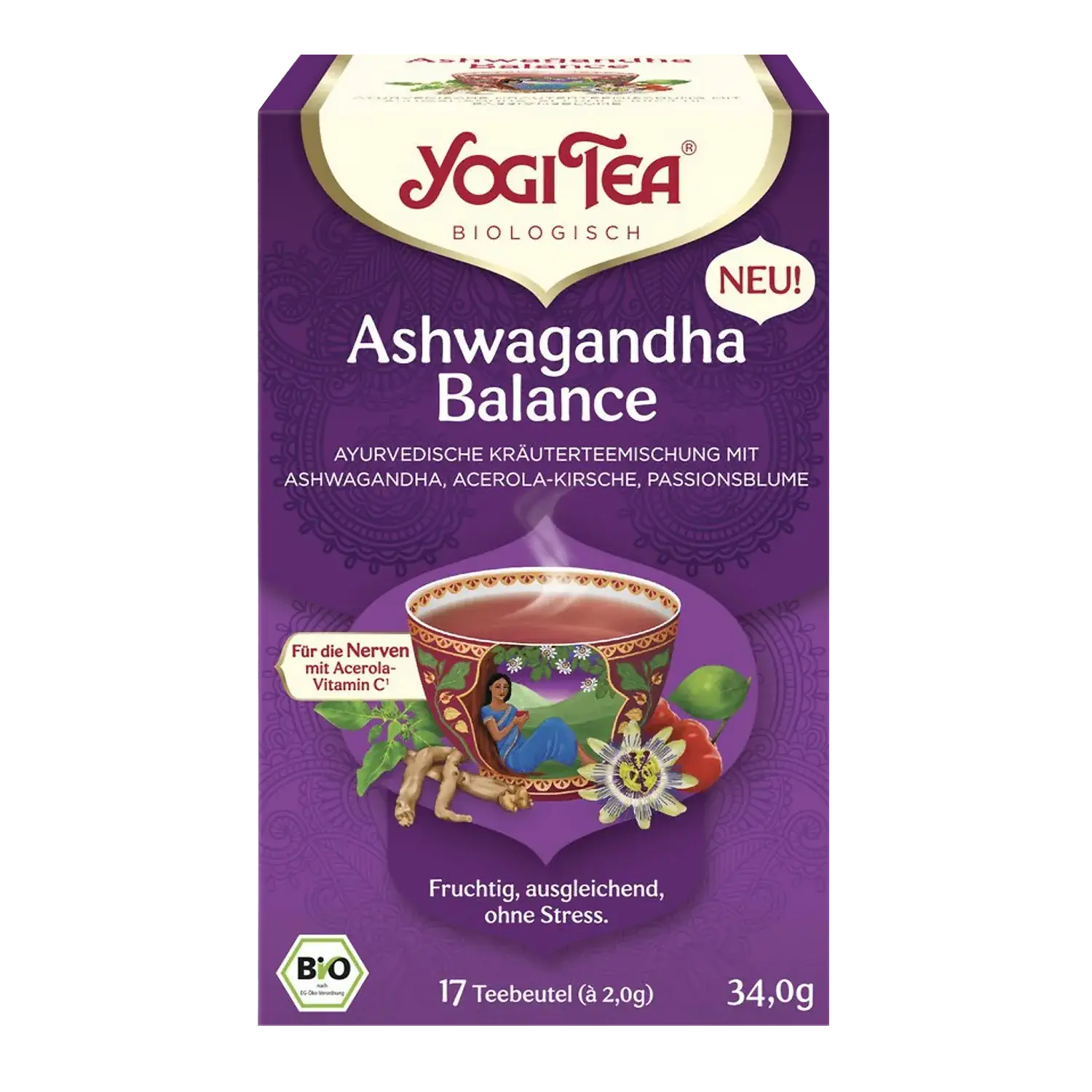 YOGI TEA® Ashwagandha Balance, BIO Vorderansicht der Yogi Tea Teepackung „Ashwagandha Balance Bio“