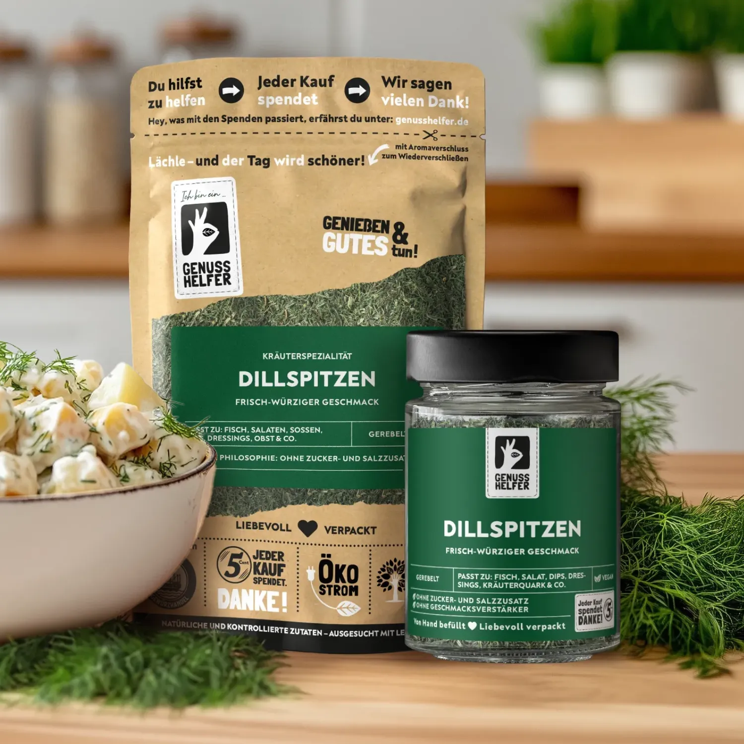 Präsentation gerebelter Dillspitzen