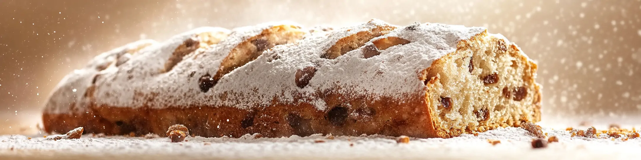 Stollen mit Puderzucker wie mit Schnee bestäubt