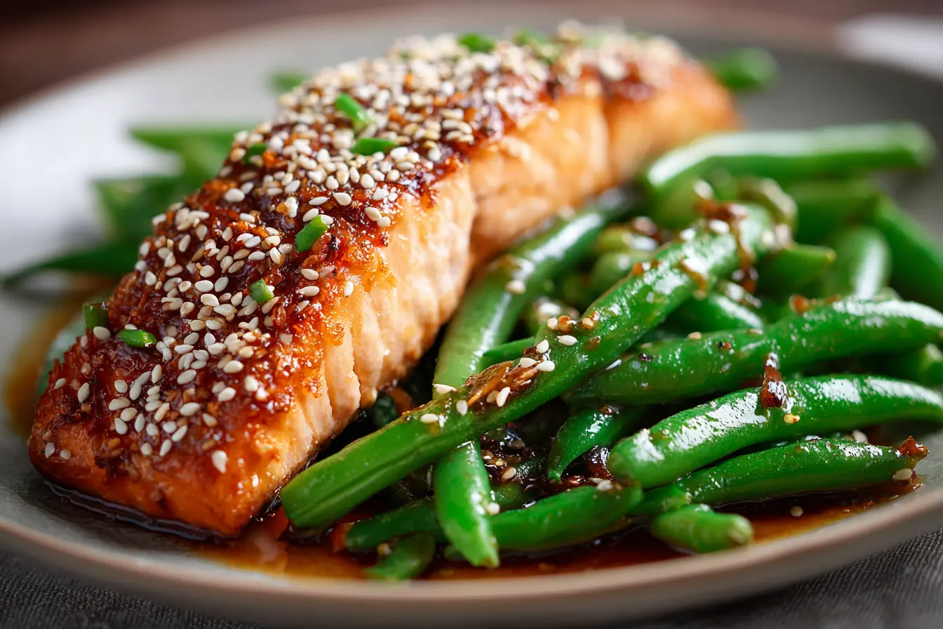 Sesam-Lachs mit Bohnen Rezept | Fischgericht mit asiatischer Note Sesam-Lachs mit Bohnen Rezept | Fischgericht mit asiatischer Note