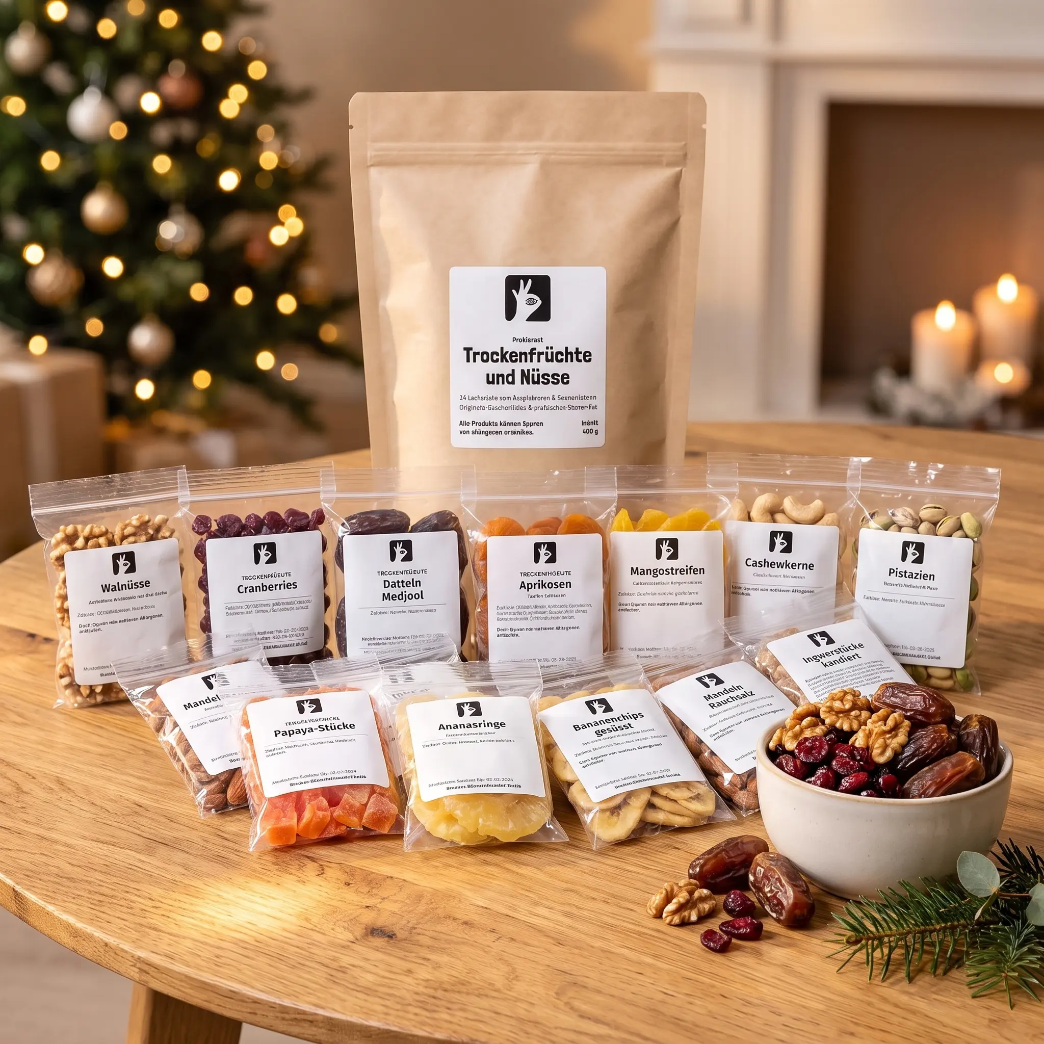 Adventskalender-Set Trockenfrüchte & Snacks, 24 Teile, zum Selbstbefüllen