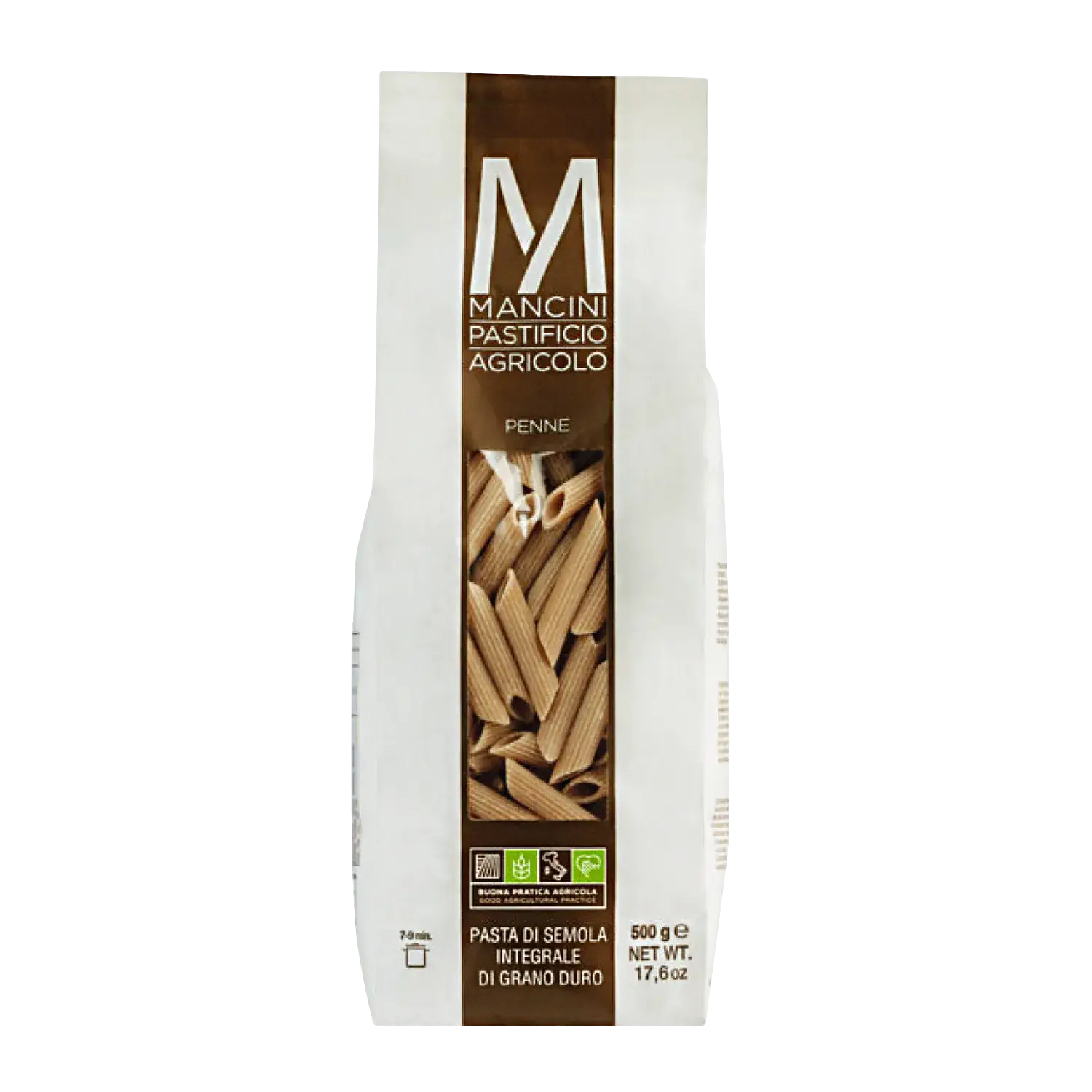 Vollkorn-Penne Integrale 500g, Pasta Mancini Vollkorn-Penne (Integrali) in der Originalverpackung (500 g)