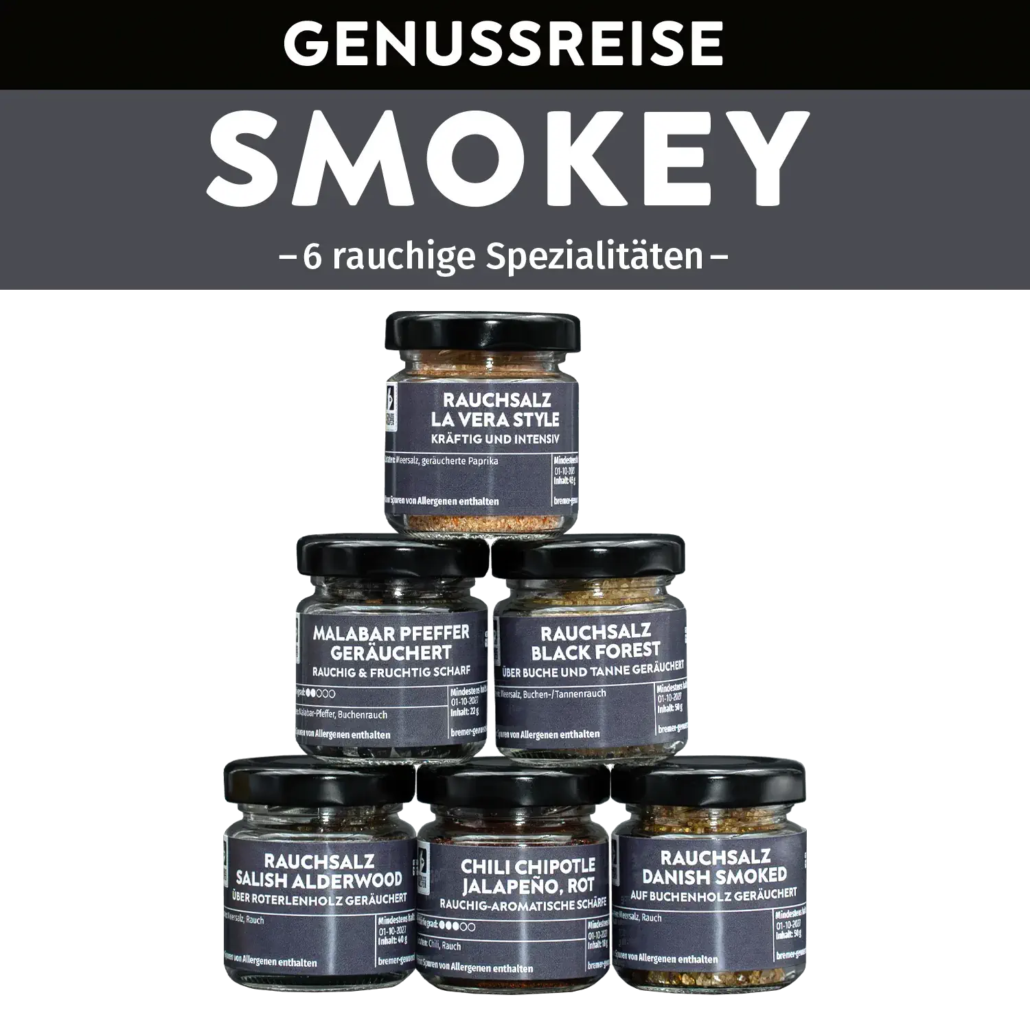 Genussreise Smokey, 6 Tlg. Zusammenstellung der Gläser aus der Genussreise „Smokey“