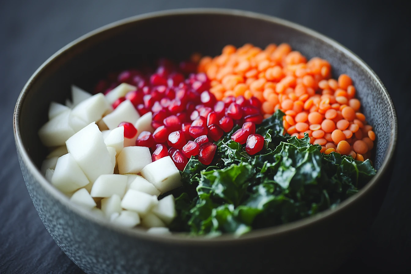 Grünkohlsalat mit Linsen Rezept | Mit Granatapfel Grünkohlsalat mit Linsen Rezept | Mit Granatapfel