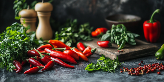 Chilischoten mit Petersilie und Kräutern beim Kochen verwendet