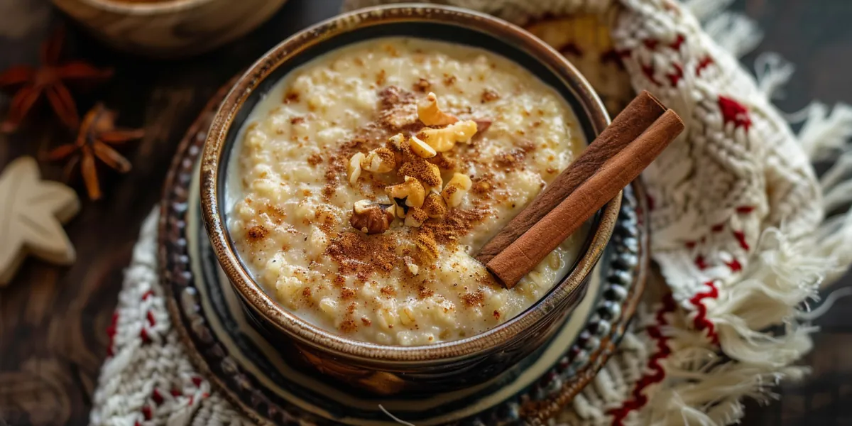 Milchreis-Dessert mit Zimtstange als winterliche Nachspeise