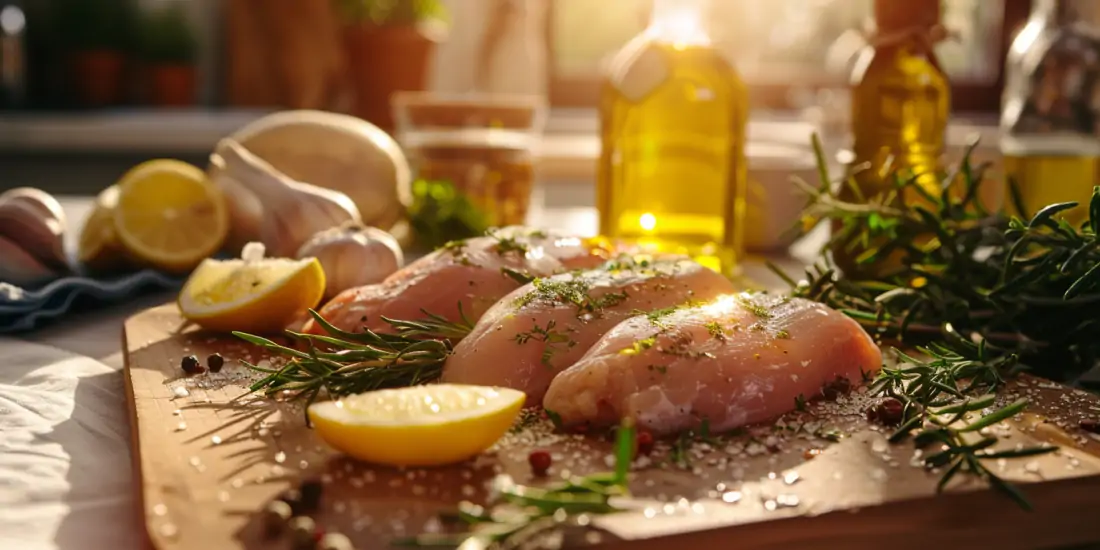 Hähnchenfilets werden mit einer Kräutermarinade eingerieben