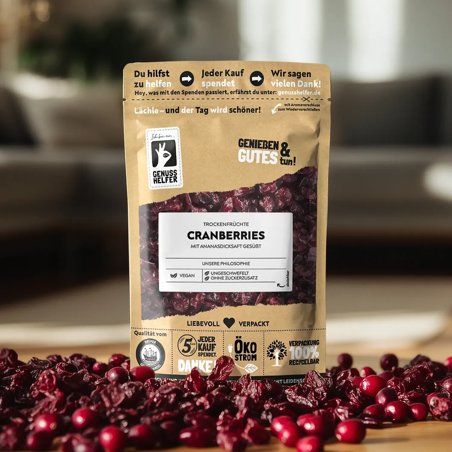 Präsentation getrockneter Cranberries