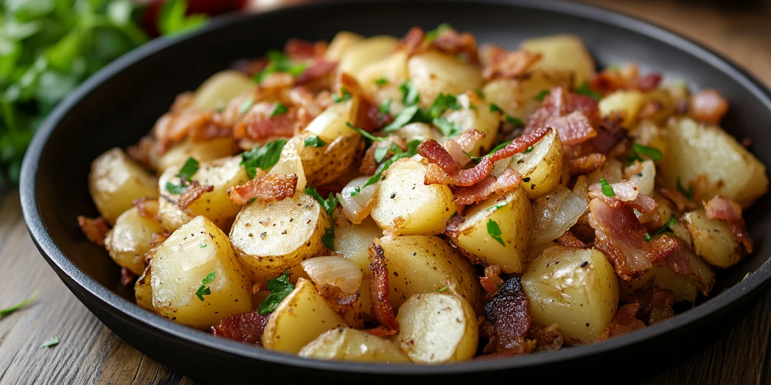 Bratkartoffeln mit Speck, Zwiebeln und Bratengewürz zubereitet