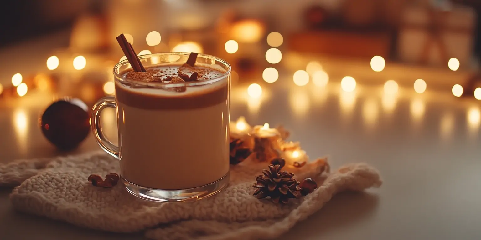 Weihnachtlicher Kakao dampfend serviert