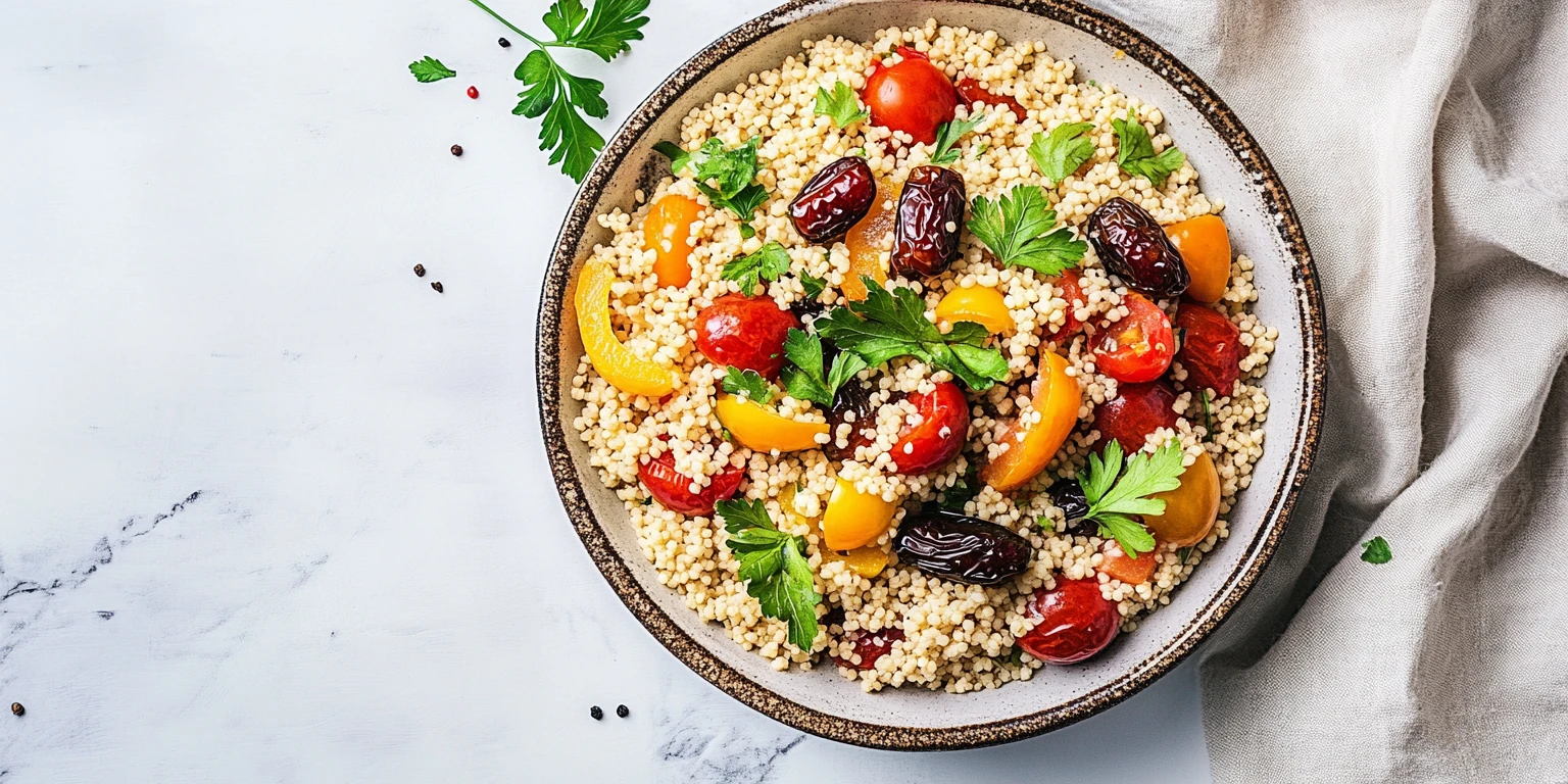 Bulgurgericht mit Tomate, Paprika und Deglet Nour Datteln