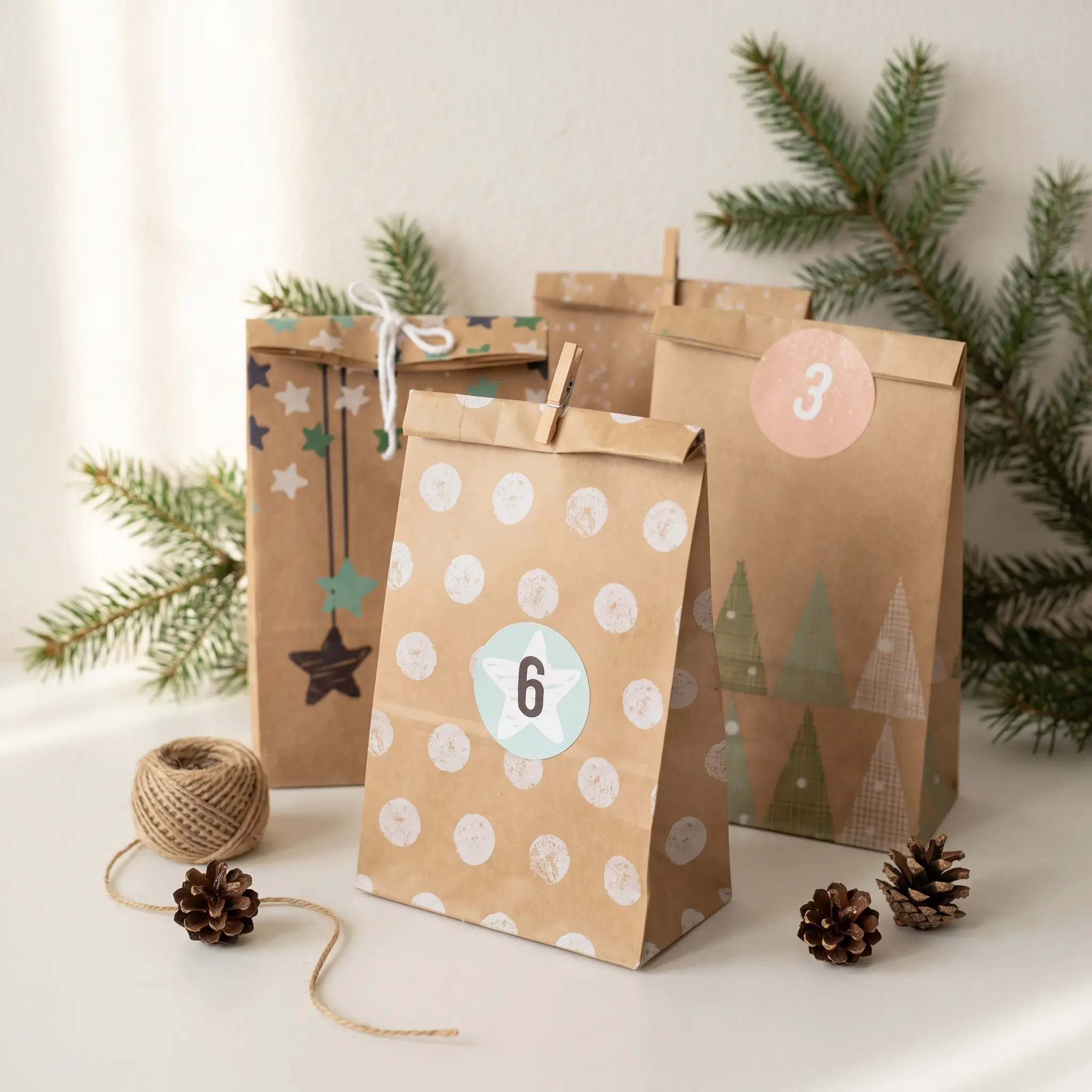 Adventskalender-Set „Nature“ mit Holzklammern in Naturfarbe