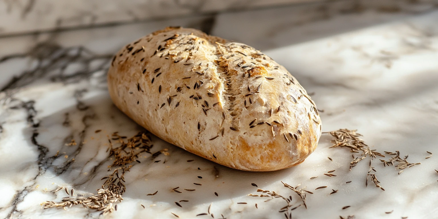 Frisches Brot mit ganzen Kümmelkörnern gebacken