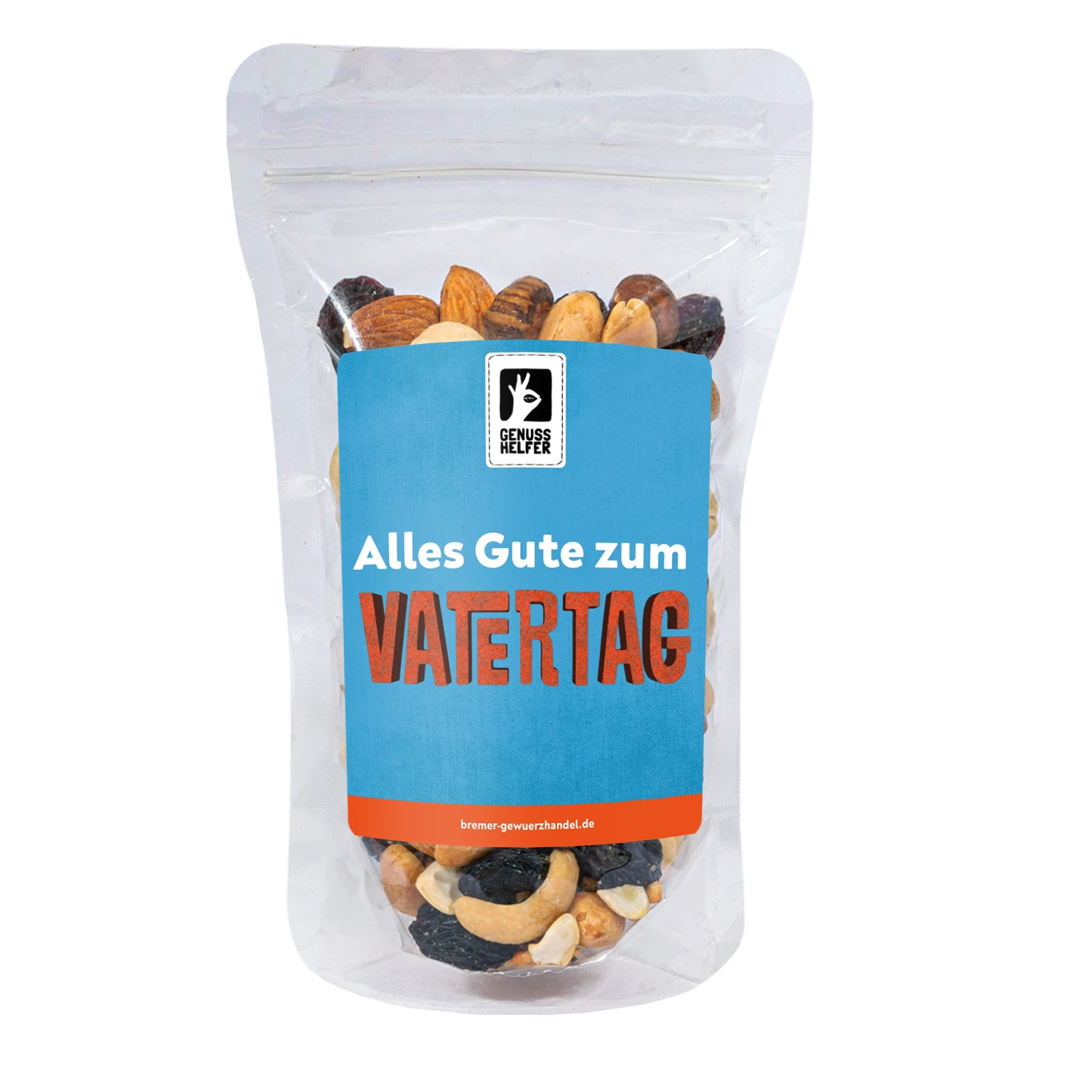 Nuss-Frucht-Mischung „Vatertag“ in einem Glas mit individualisierbarem Etikett