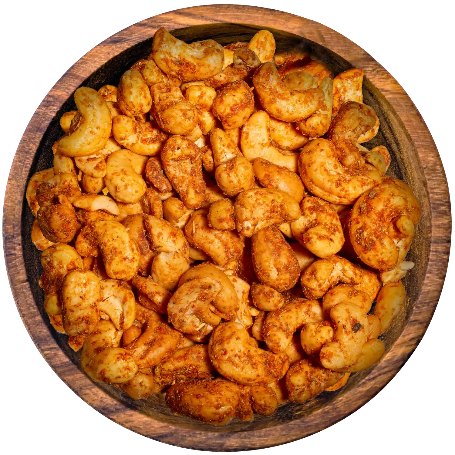 Cashews Pizza-Style, geröstet & gewürzt Vorderansicht eines Beutels mit Cashewkernen „Pizza-Style Spicy Roasted“