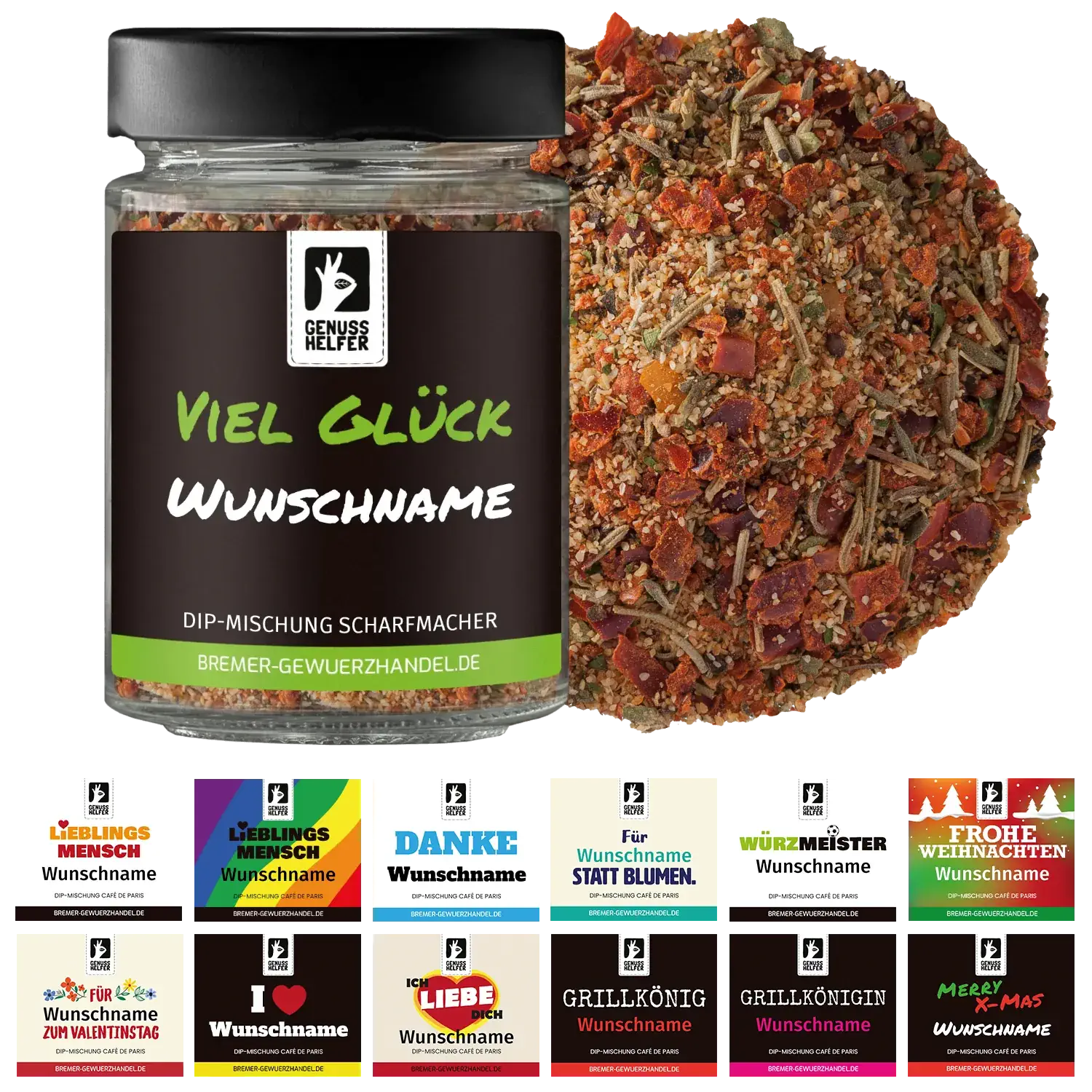 Geschenkglas: Dip-Mischung Scharfmacher Saisonale Darstellung der Dip-Mischung „Scharfmacher“