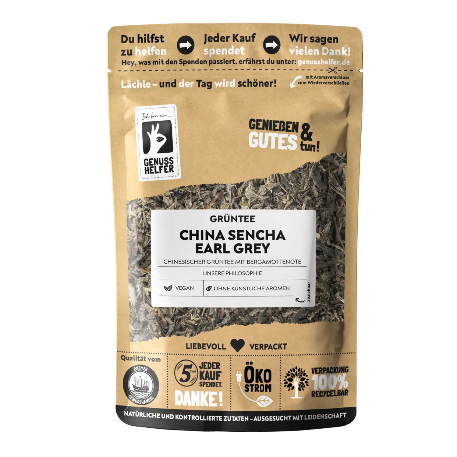 Vorderansicht eines Beutels mit China Sencha Earl Grey