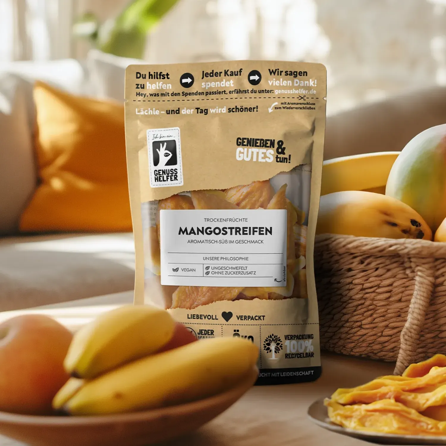 Präsentation getrockneter Mangostreifen