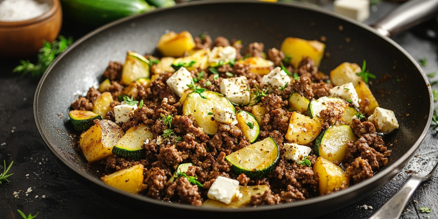 Feta-Hack-Pfanne mit Schafskäse-Gewürz verfeinert