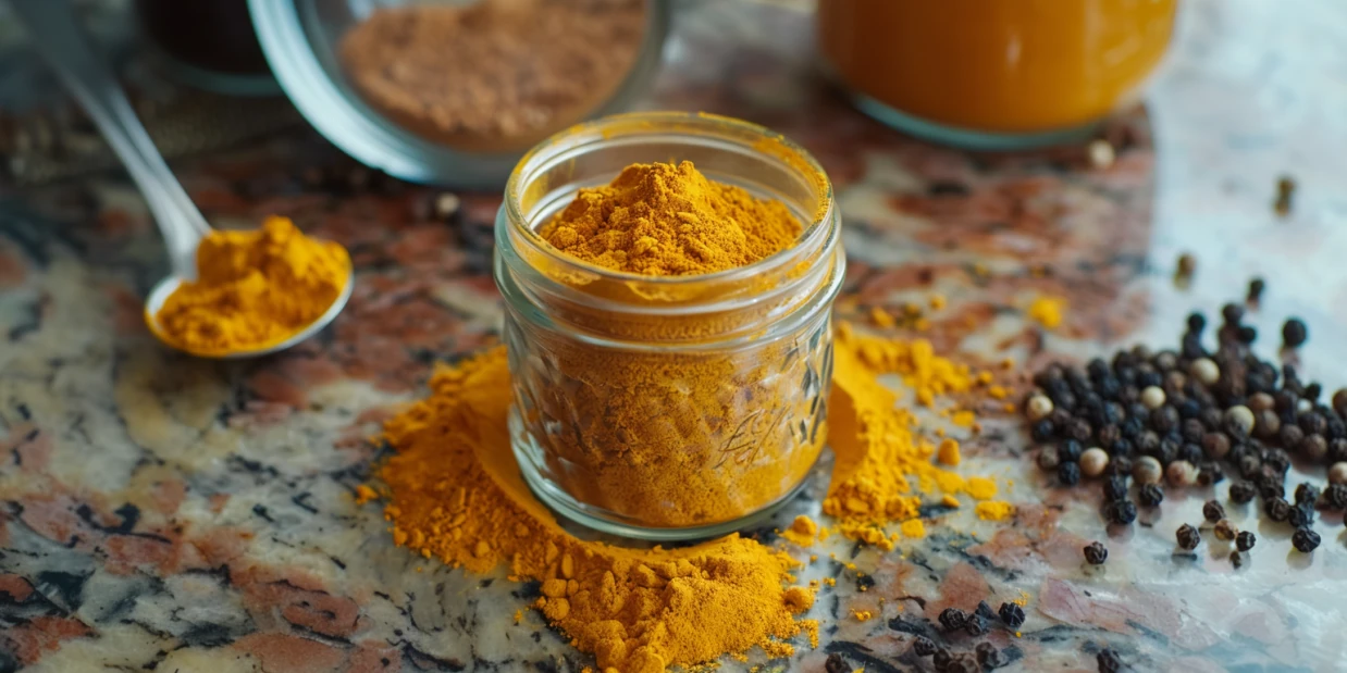 Ein Glas mit Curry-Gewürz zur Aufbewahrung in der Küche