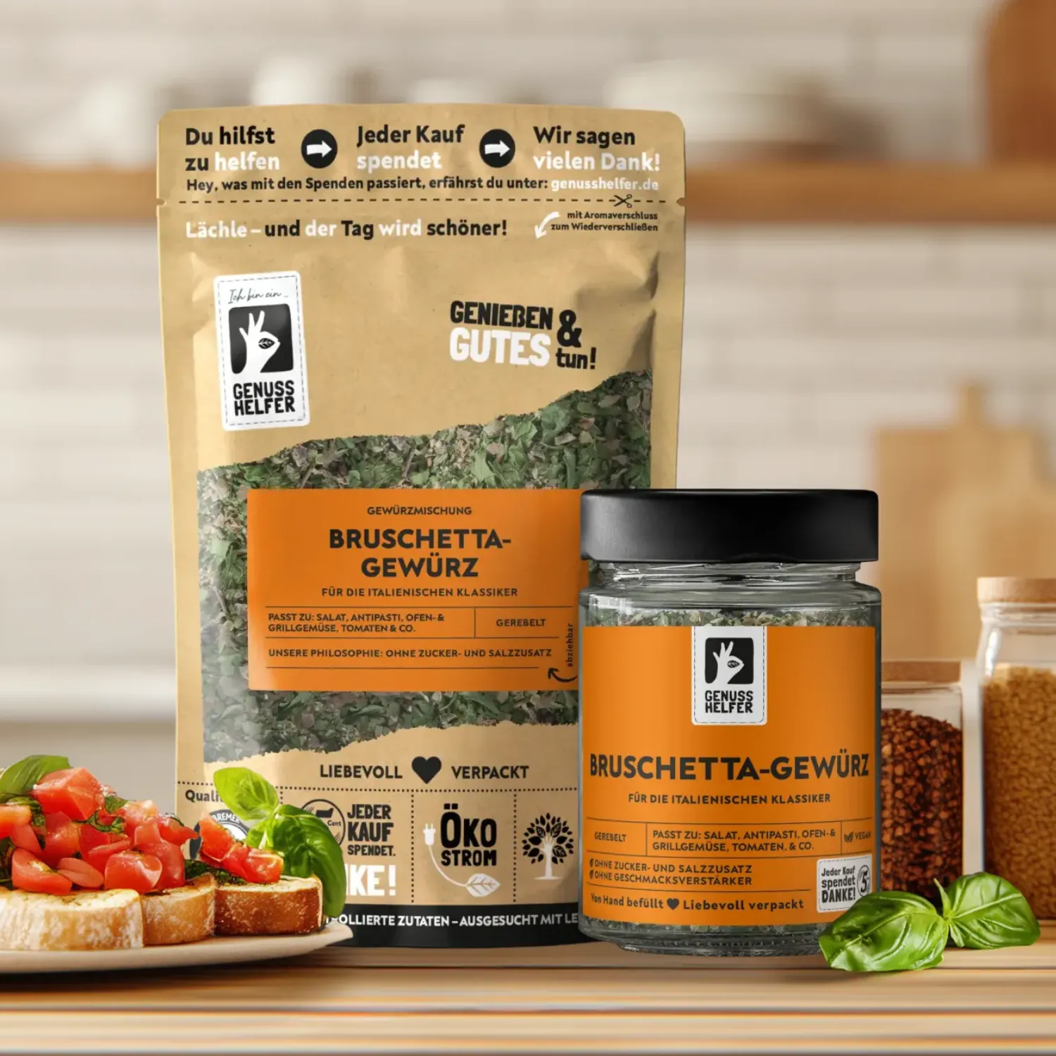 Präsentation des groben Bruschetta-Gewürzes