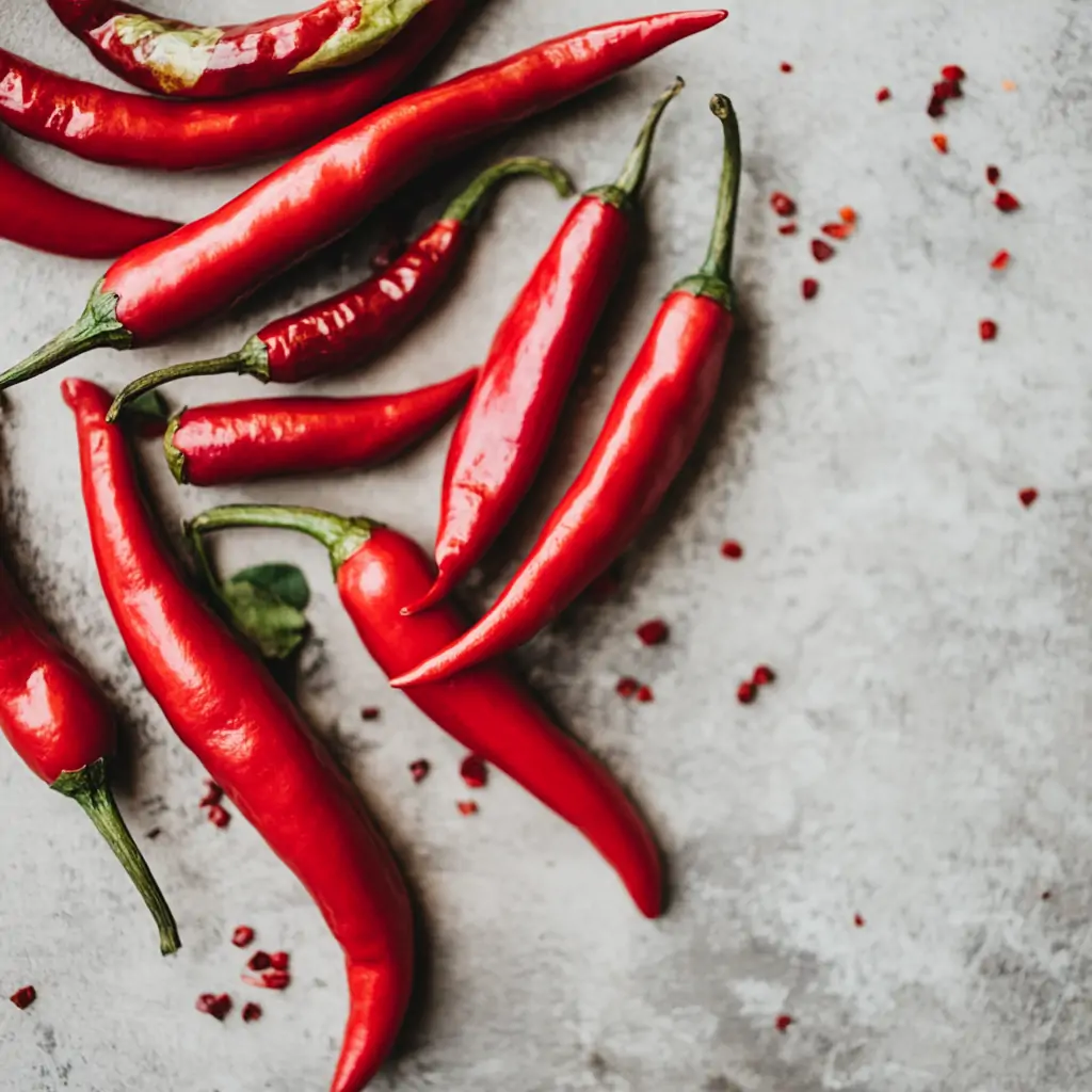 Getrocknete Chilis als scharfes Gewürz angerichtet