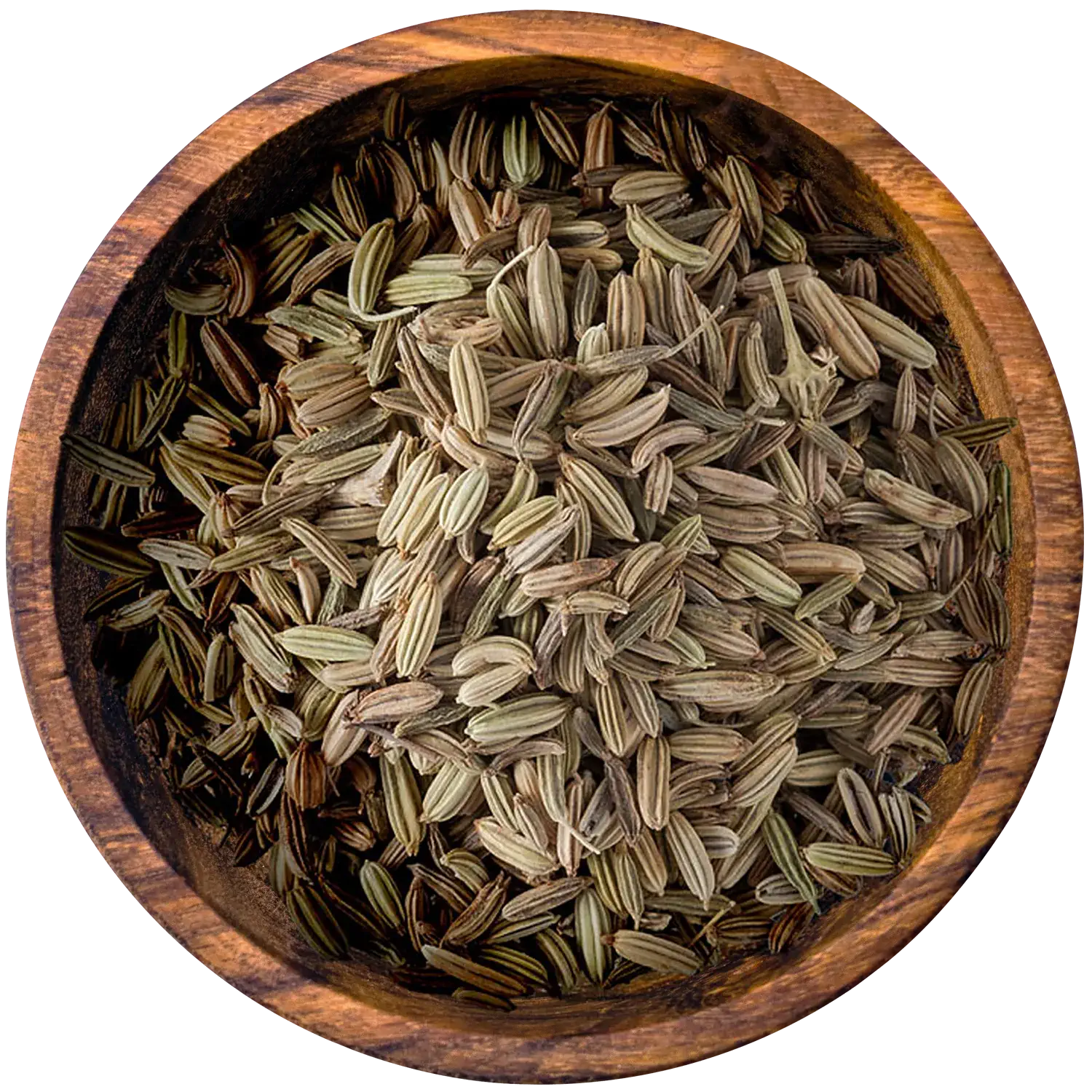 Fenchel, ganz Vorderansicht eines Beutels mit ganzer Fenchelsaat
