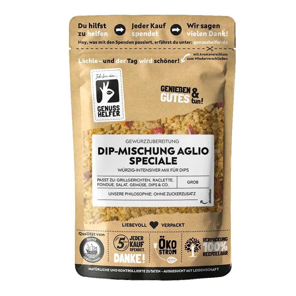 Vorderansicht eines Beutels mit Dip-Mischung Aglio Speciale