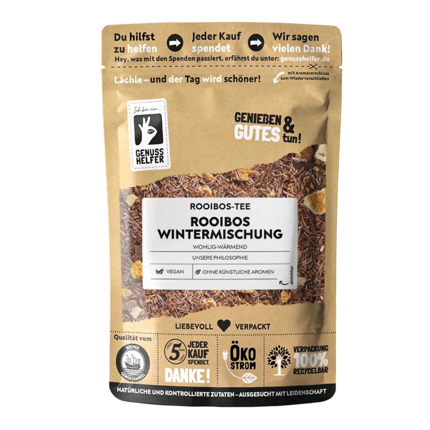 Rooibos Wintermischung Vorderansicht eines Beutels mit Rooibos-Tee Wintermischung