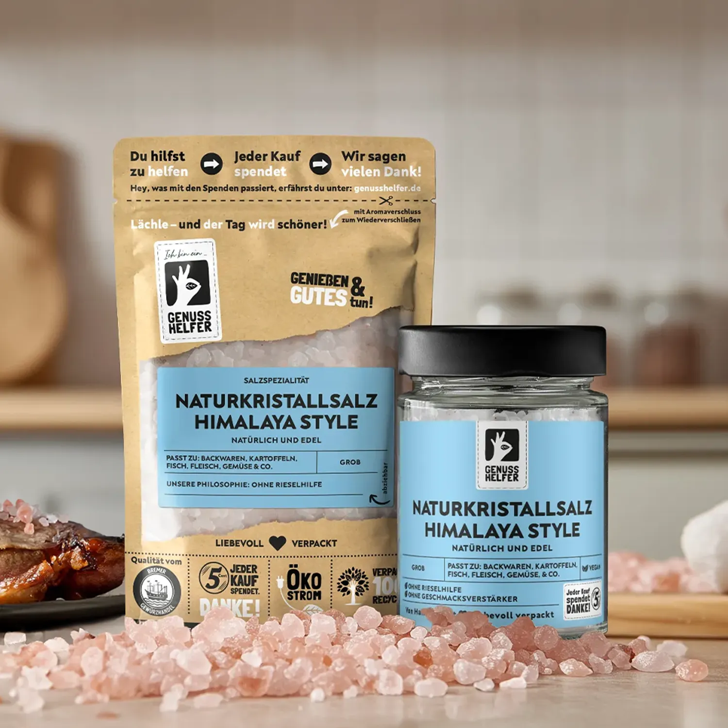 Präsentation von Naturkristallsalz im Himalaya-Stil