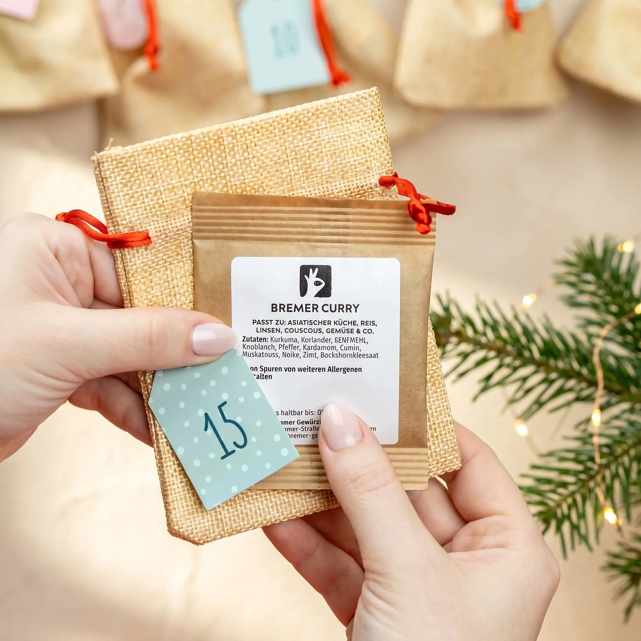 Gewürze Adventskalender-Set mit Beuteln zum Selberbasteln - Stoffbeutel Natur