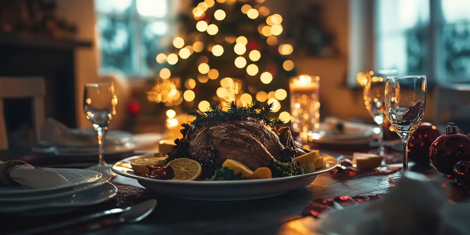 Braten als weihnachtliches Festgericht angerichtet