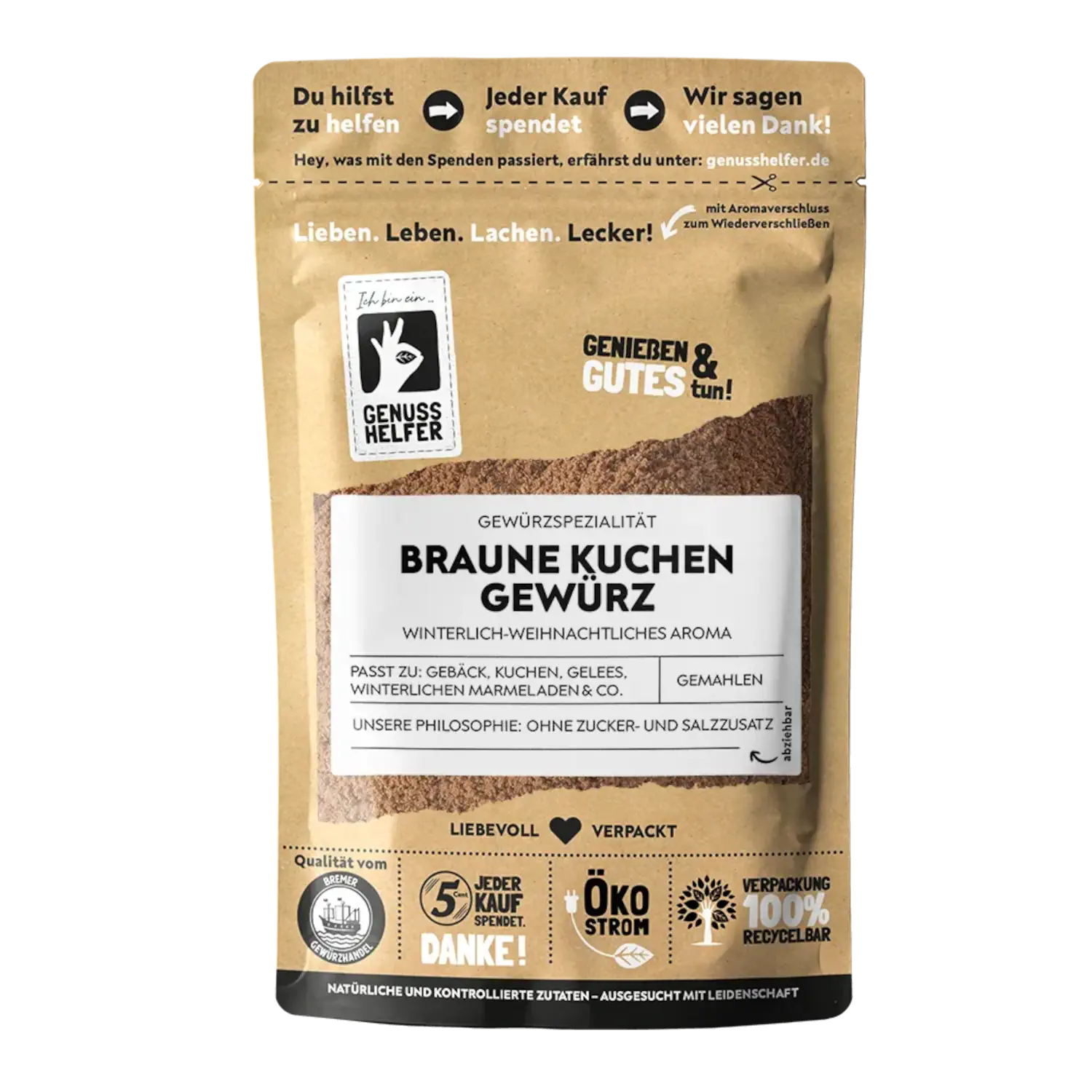 Vorderansicht eines Beutels mit Braune-Kuchen-Gewürz